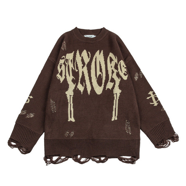 Gababa [Best Seller] Unisex Open Knit Round Neck Oversized Sweater G78133 (Plus Size M~XL)