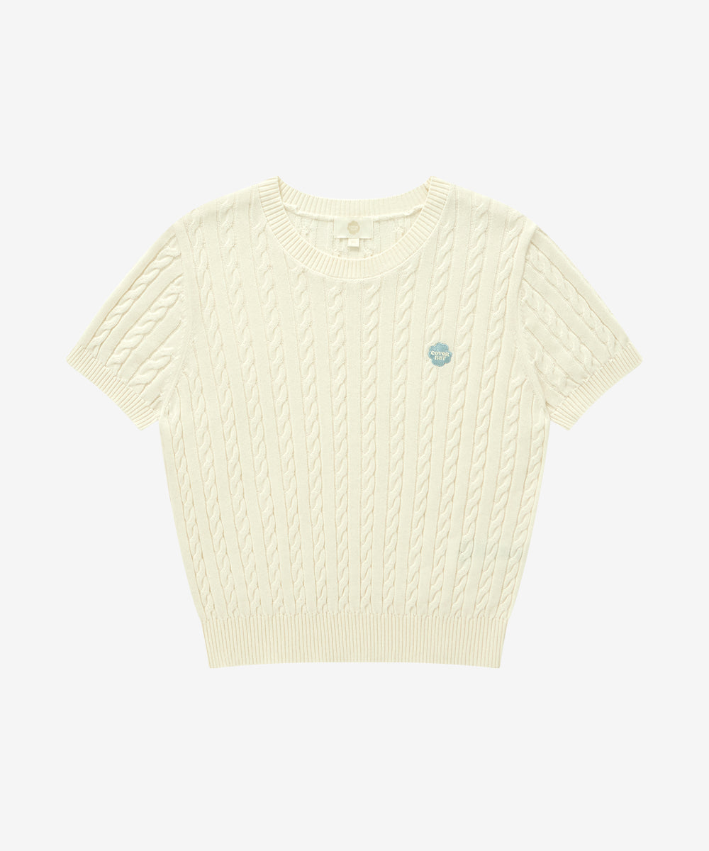 Covernat [Worn by Choi Yunji] Women's Cloverheart Cable Half Knit Ivory