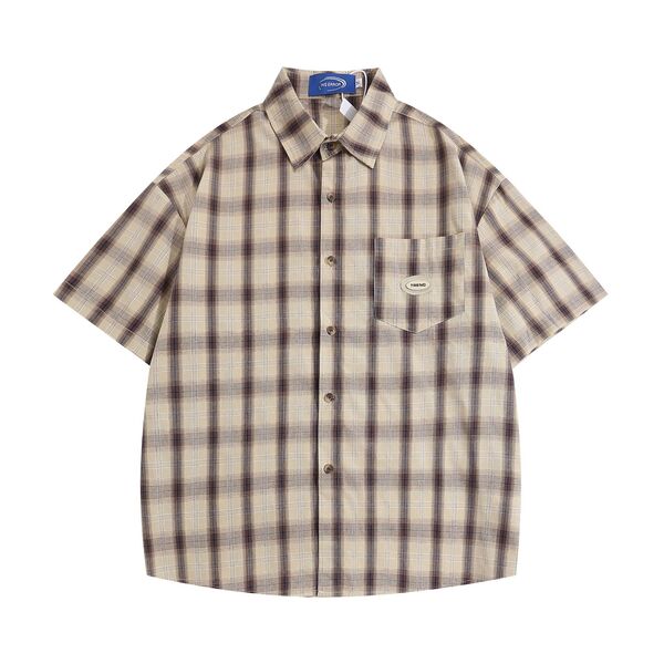 Gababa Checkered PK Oversized Collar Short Sleeve Shirt G76853 (Plus Size M~XL)