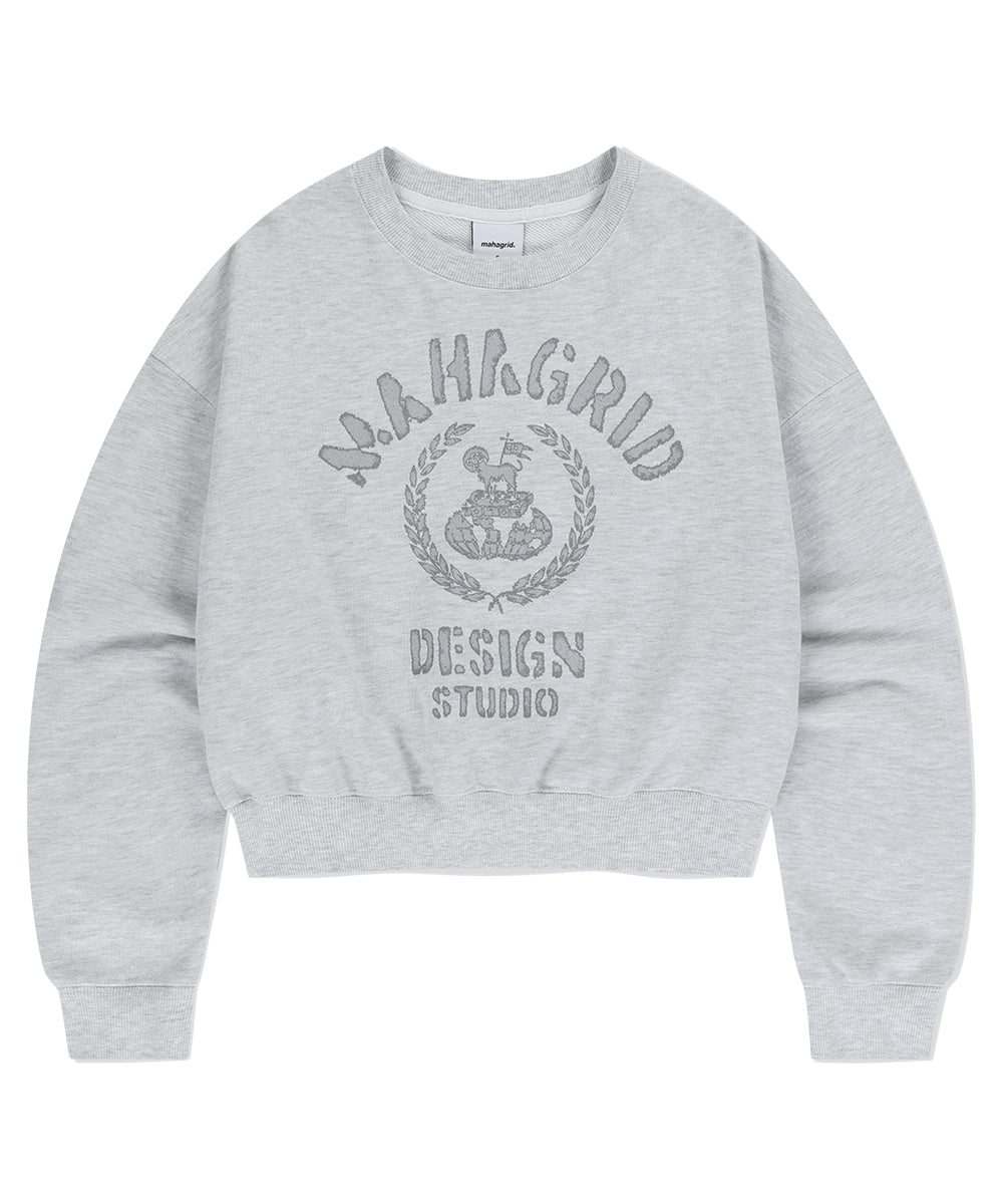 MAHAGRID VINTAGE COLLEGE CROP SWEATSHIRT [LIGHT GREY]