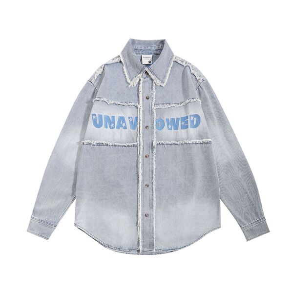 Gababa Gradation Overfit Denim Long-Sleeve Shirt with Distressed Finish Details G74902
