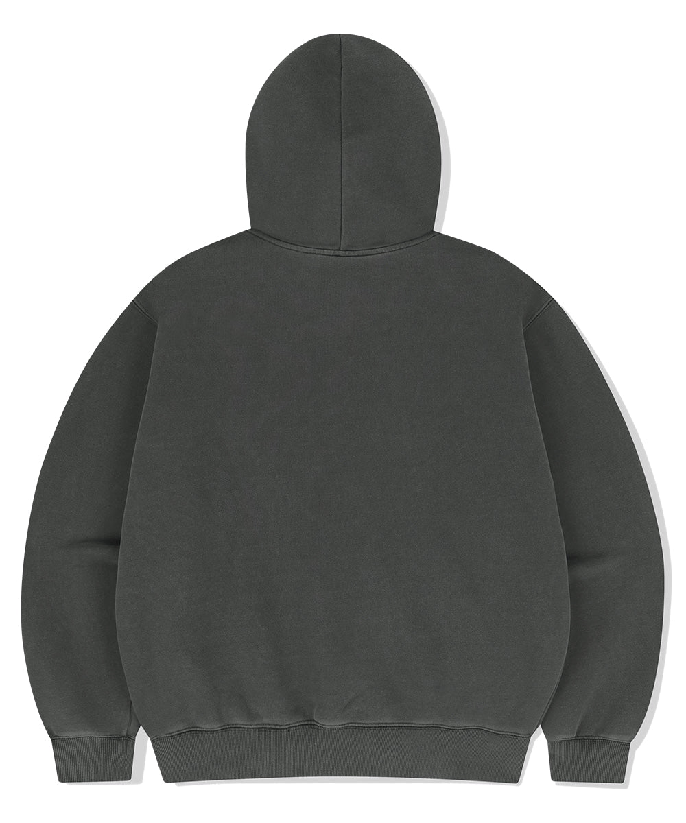MAHAGRID BIG GOTHIC CUT OFF PIGMENT ZIP-UP HOODIE [CHARCOAL]
