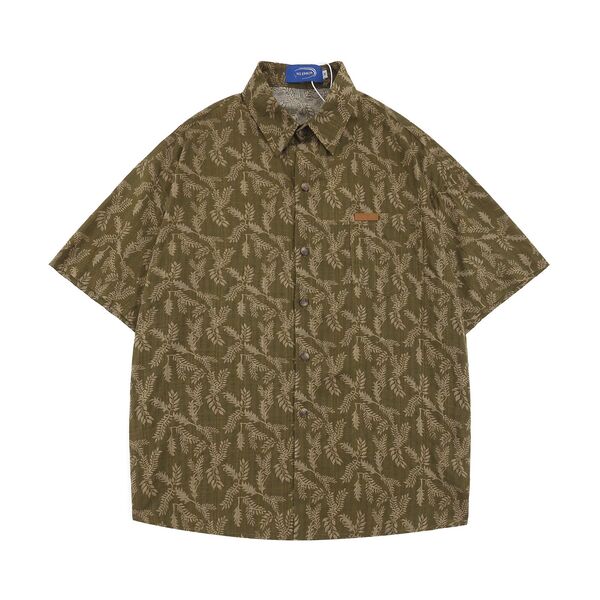 Gababa Unisex Hong Kong Plant Print Oversized Collar Short-Sleeve Shirt G76858 (Plus Size M~XL)
