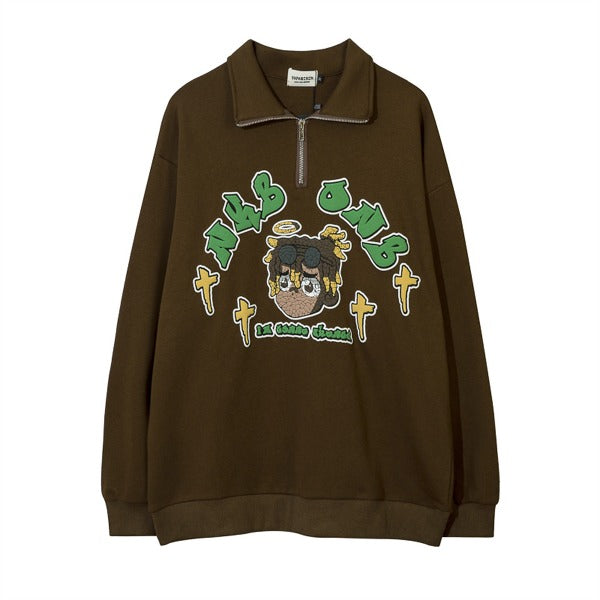Gababa Unisex Character Point Overfit Long Sleeve T-shirt G78029 (Plus Size M~2XL)