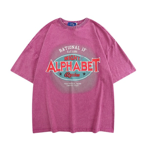 Gababa [High Demand] Unisex Alphabet Lettering Oversfit Short Sleeve T-shirt G77196