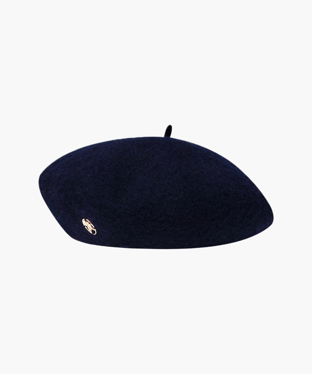 MARITHE METAL CIRCLE LOGO WOOL BERET navy