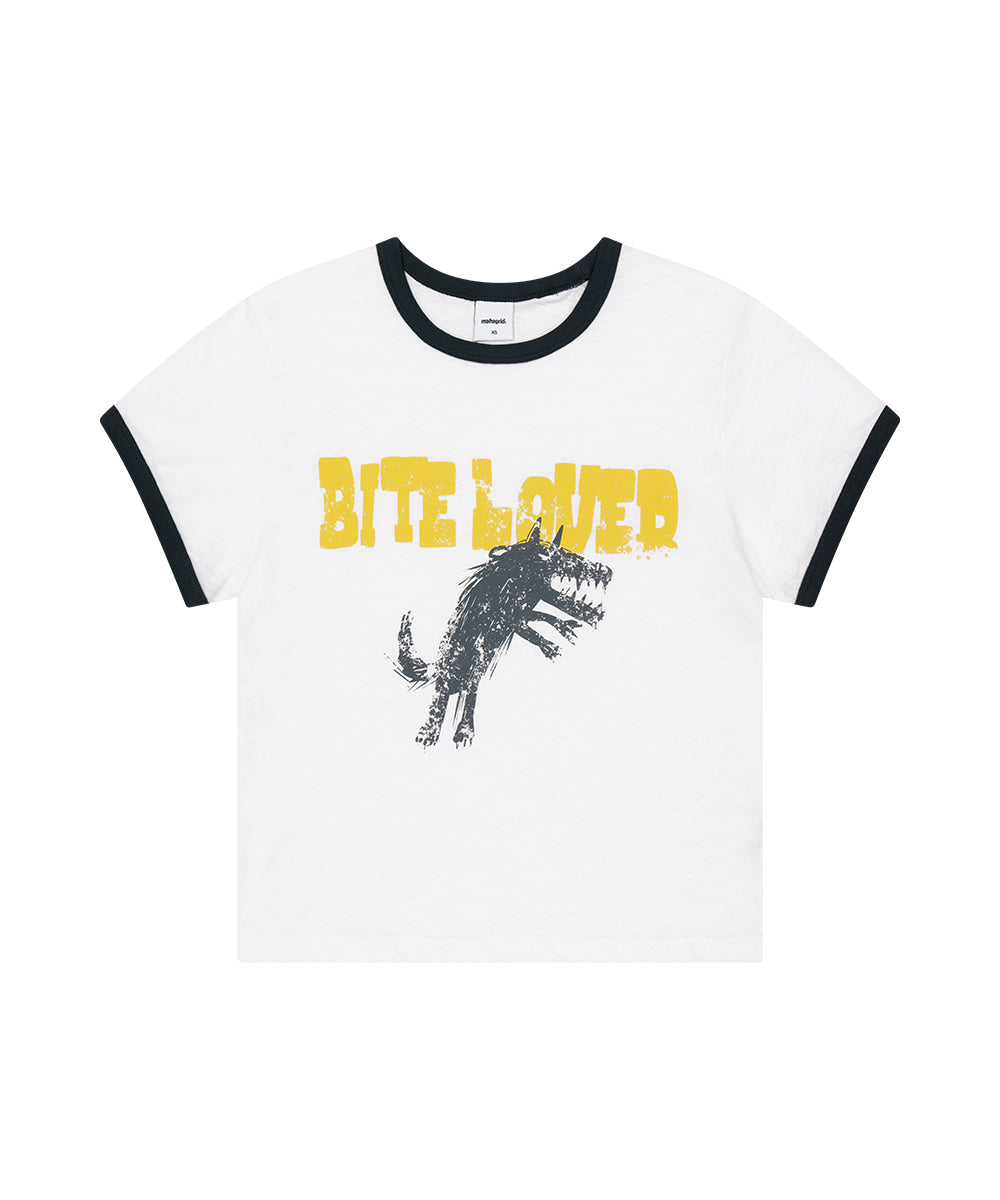 MAHAGRID BITE LOVER CROP RINGER TEE[WHITE]