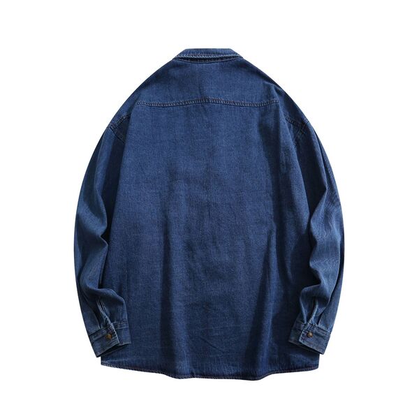Gababa Unisex Casual Oversized Denim Long-Sleeve Shirt with Cat Embroidery Point G77517 (Plus Size M~XL)