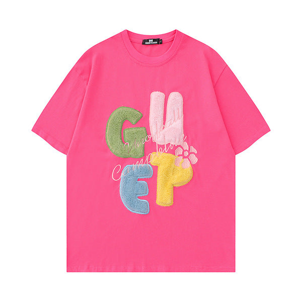 Gababa Unisex Soft Fur Logo Oversized Short-Sleeve T-shirt G74815 (Plus Size S~XL)
