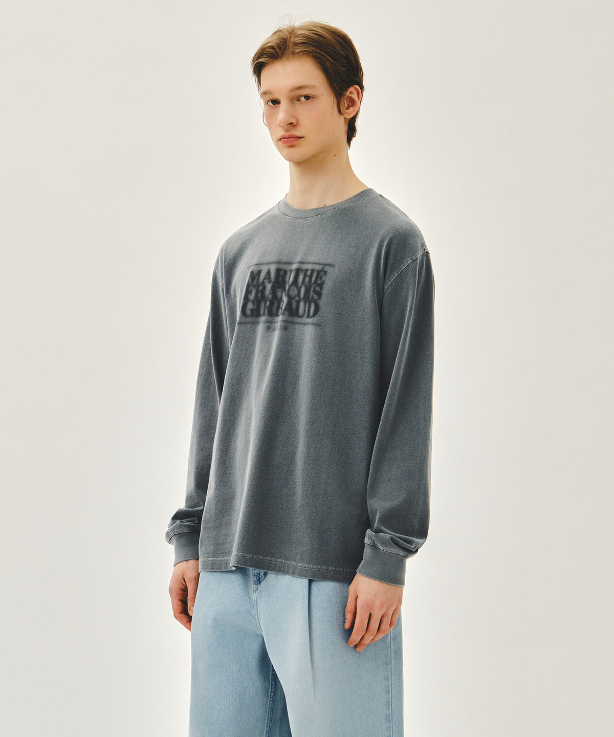 MARITHE SHADOW CLASSIC LOGO DYEING LONG SLEEVE TEE charcoal