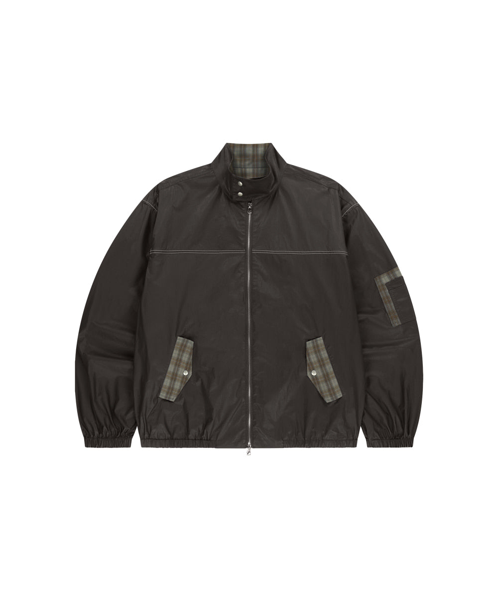 MAHAGRID CHECK HARRINGTON JACKET [BROWN]
