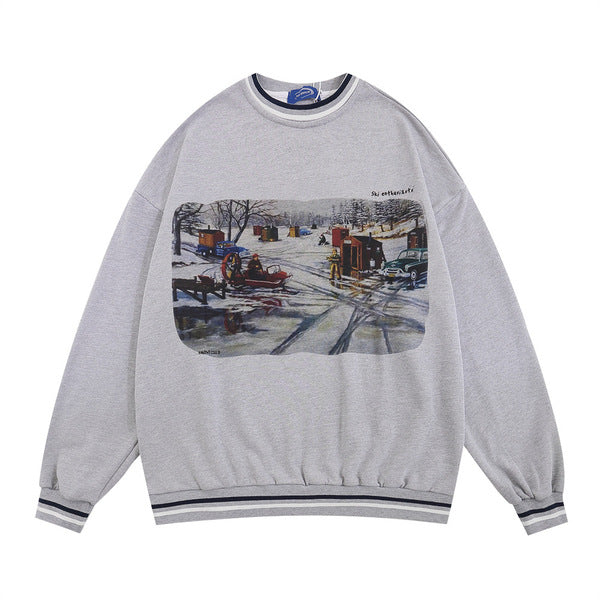 Gababa Unisex Oversized Long-Sleeve T-shirt with Street Graphic G77818 (Plus Size M~XL)