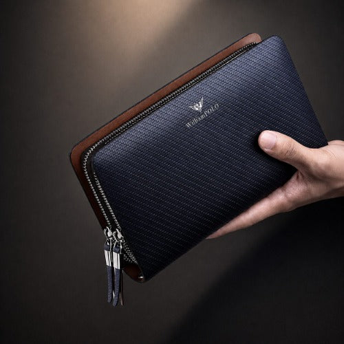Bagstay B332W William POLO Carbon Pattern Men's Cowhide Leather Card Clutch Bag