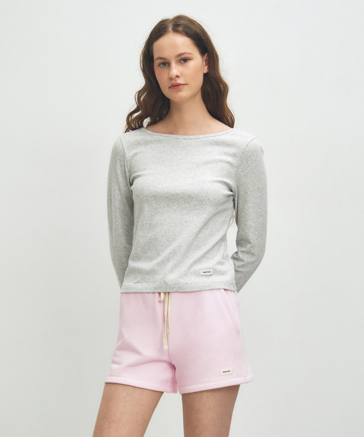 MARITHE W BASIC SCOOP BACK LONG SLEEVE light heather gray