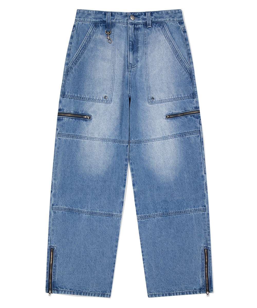 MAHAGRID FATIGUE ZIP DENIM PANT [BLUE]