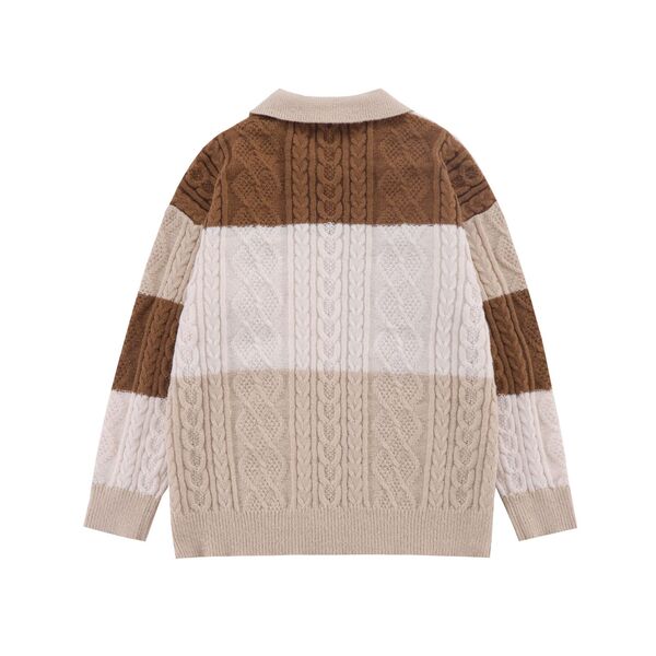 Gababa [High Demand] Unisex Twist Color Matching Long Sleeve Sweater G77238