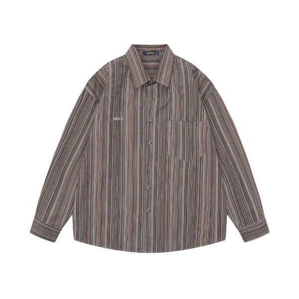 Gababa Unisex Holographic Stripe Overfit Collar Long Sleeve Shirt G77379 (Plus Size M~2XL)