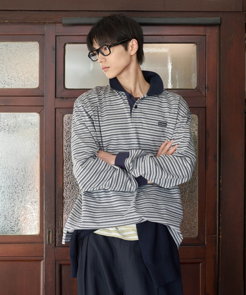Covernat Multi-stripe Collar Long Sleeve Navy