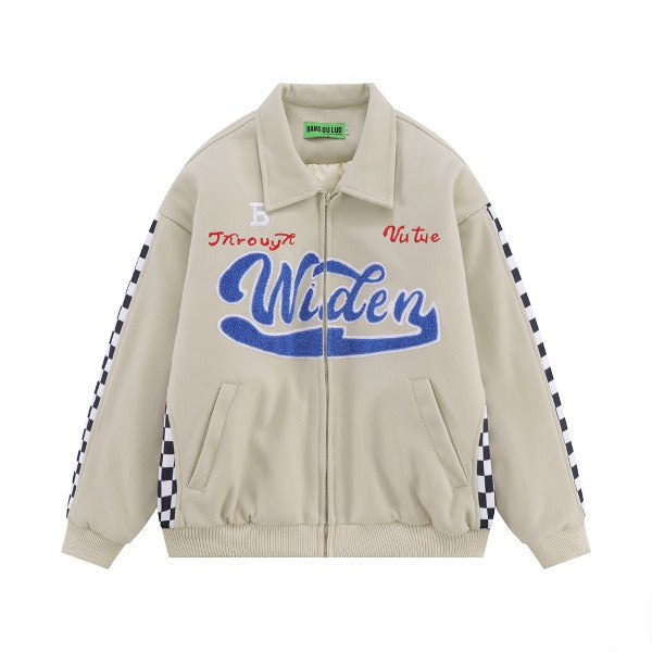 Gababa Unisex Lettering Checkpoint Collar Zip-up Jacket G77880