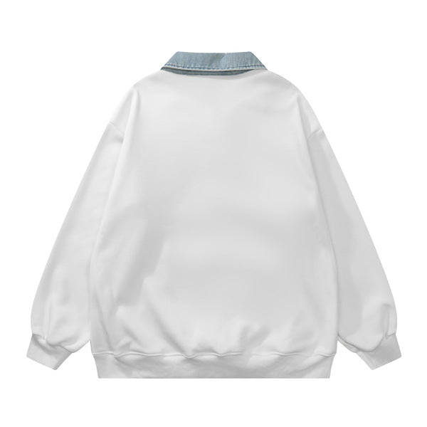 Gababa Unisex Basic Style Daily Oversized Denim Collar Long Sleeve T-shirt G77557 (Plus Size M~XL)