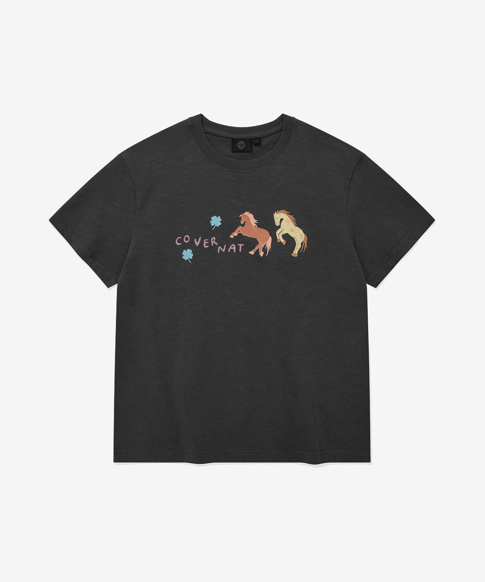 Covernat Women's Twin Pony T-shirt Charcoal