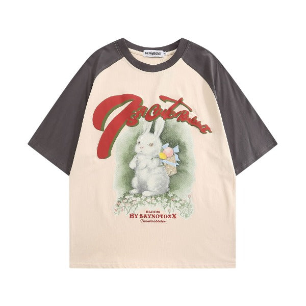 Gababa [High Demand] Women's Basket Rabbit Cartoon Short Sleeve T-shirt G77040