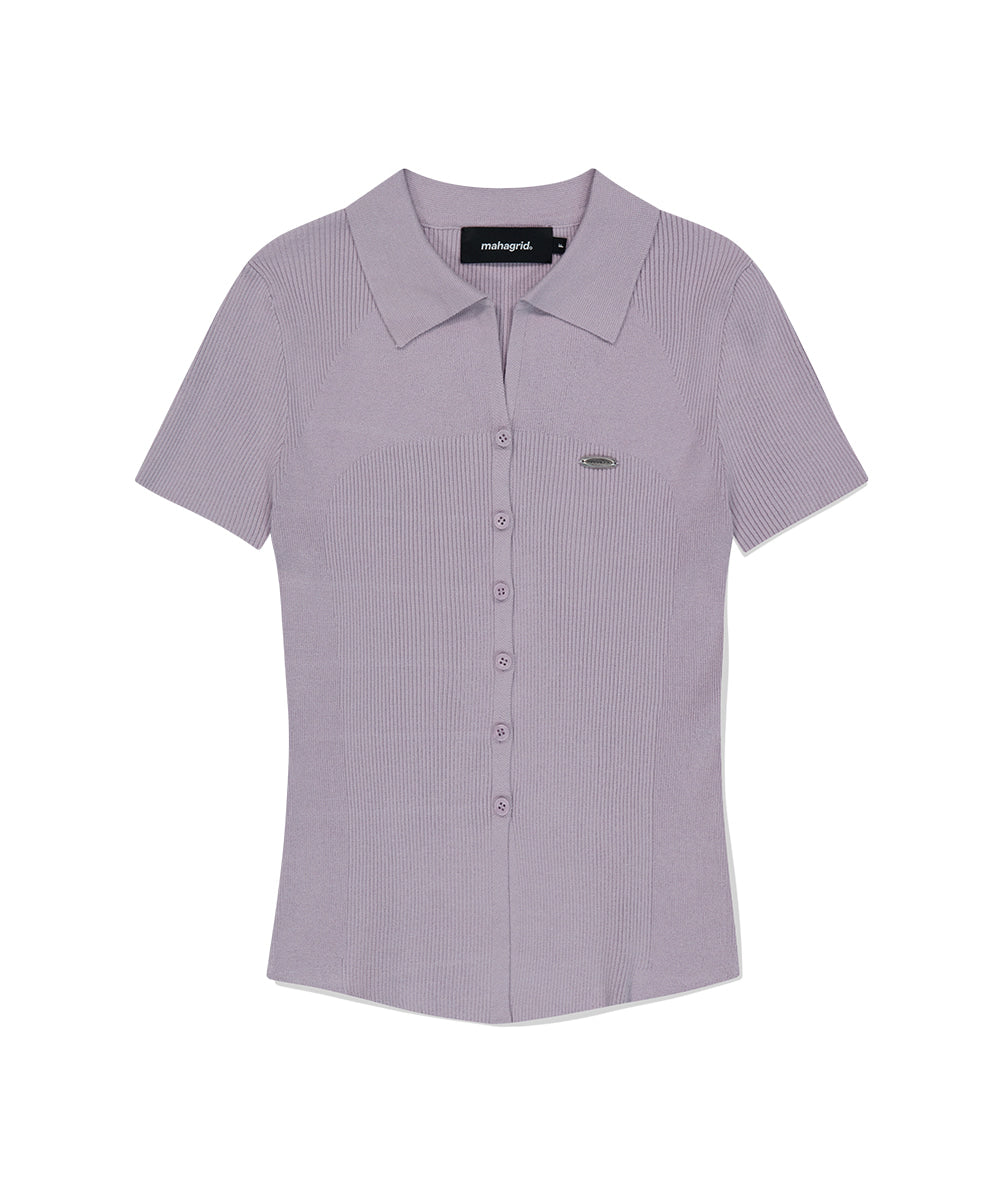 MAHAGRID BUTTON-UP COLLAR KNIT [LAVENDER]