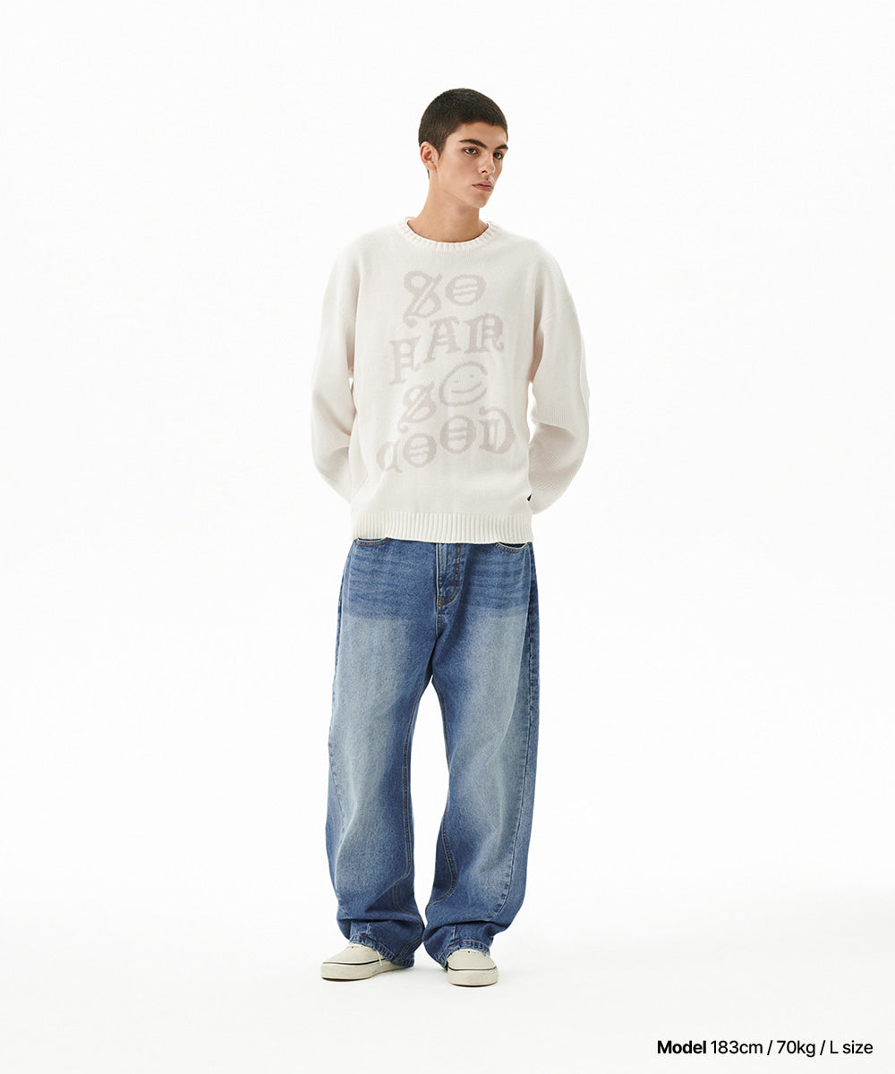 MAHAGRID BACK LOGO WASHED DENIM PANT [BLUE]