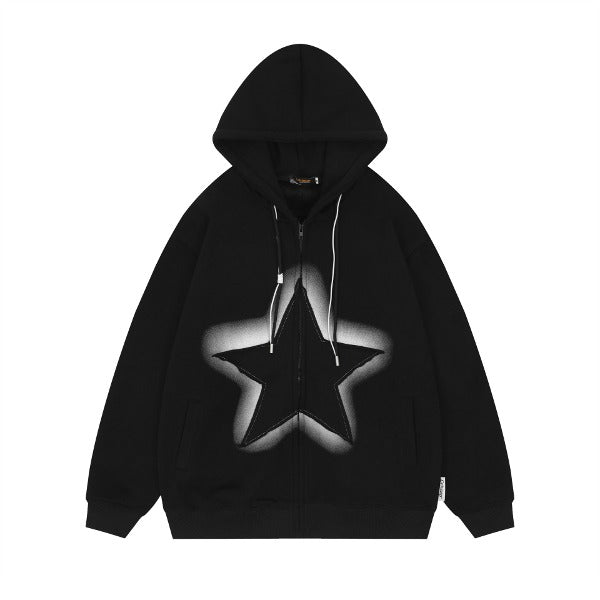 Gababa [Best Seller] Unisex Shining Big Star Two-String Hoodie Zip-up G77266
