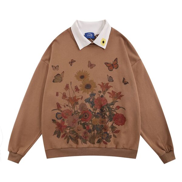 Gababa Flowerpoint Bright Casual Overfit Collar Long Sleeve T-shirt G74940 (Plus Size M~XL)
