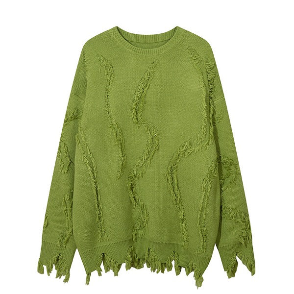 Gababa Unisex Vintage Distressed Hole Long-Sleeve Knit G78250 (Plus Size M ~ 2XL)
