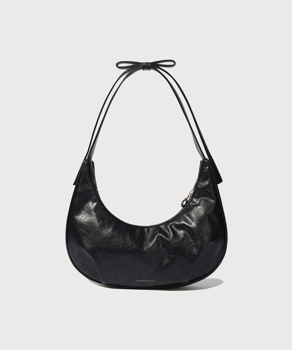 Covernat Cheart Flat Ribbon Shoulder Bag Black