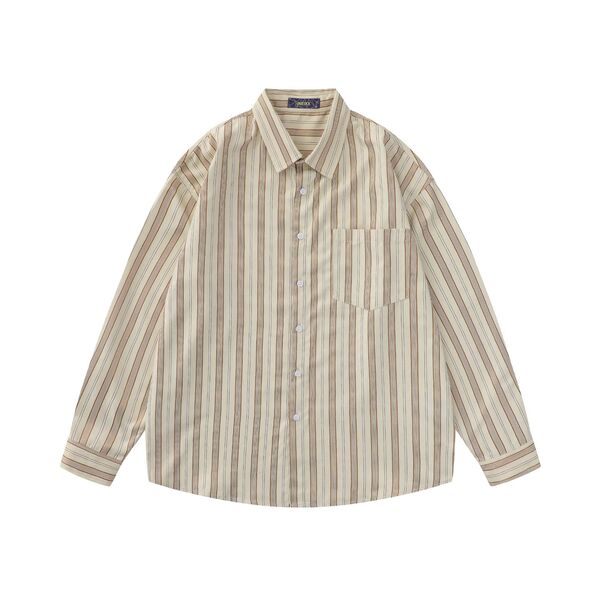 Gababa Neat Earth-tone Oversized Collar Long Sleeve Shirt G74872 (Plus Size M~2XL)