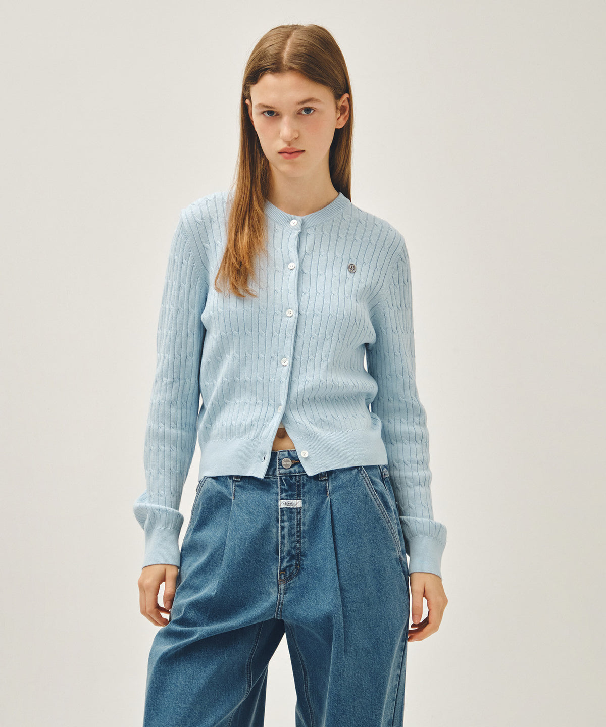MARITHE W CABLE KNIT CARDIGAN sky blue