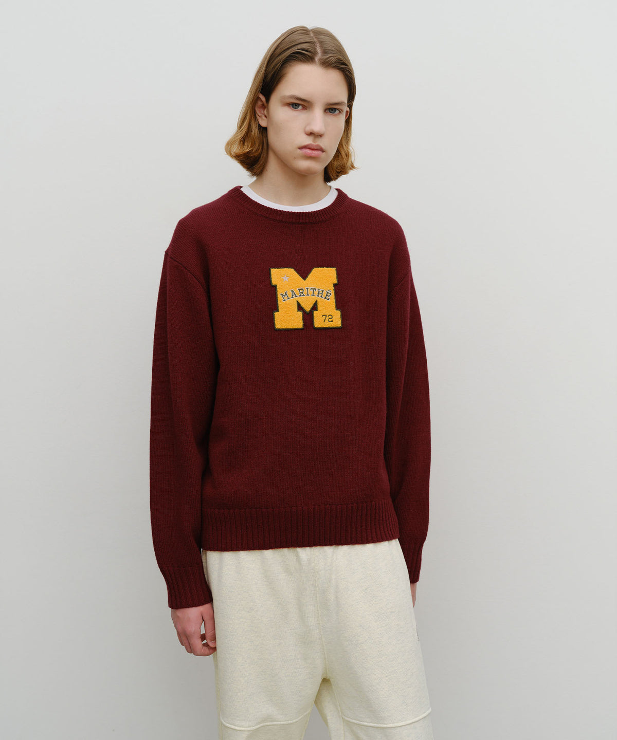 MARITHE M APPLIQUE KNIT PULLOVER burgundy