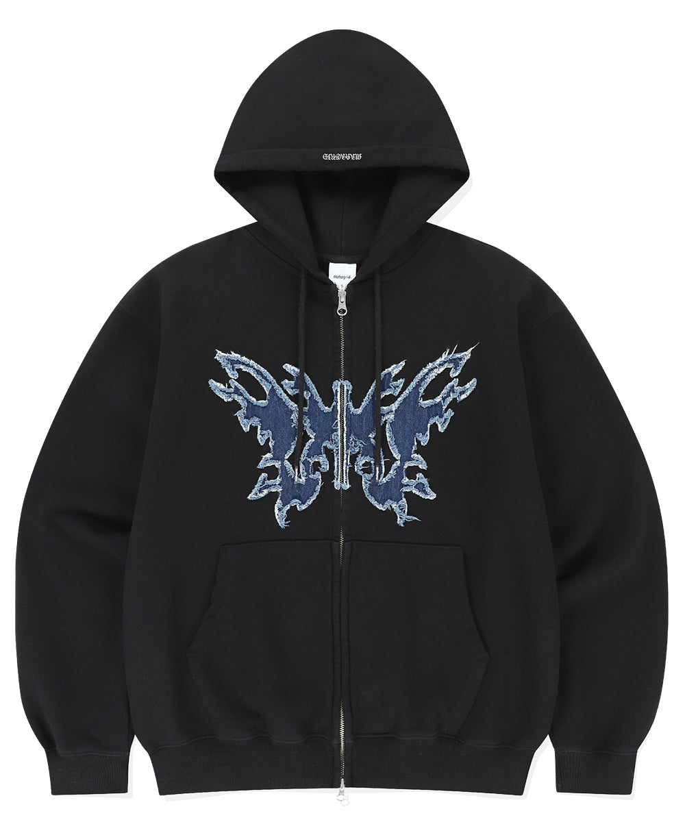 MAHAGRID BUTTERFLY APPLIQUE HOOD ZIP-UP [BLACK]