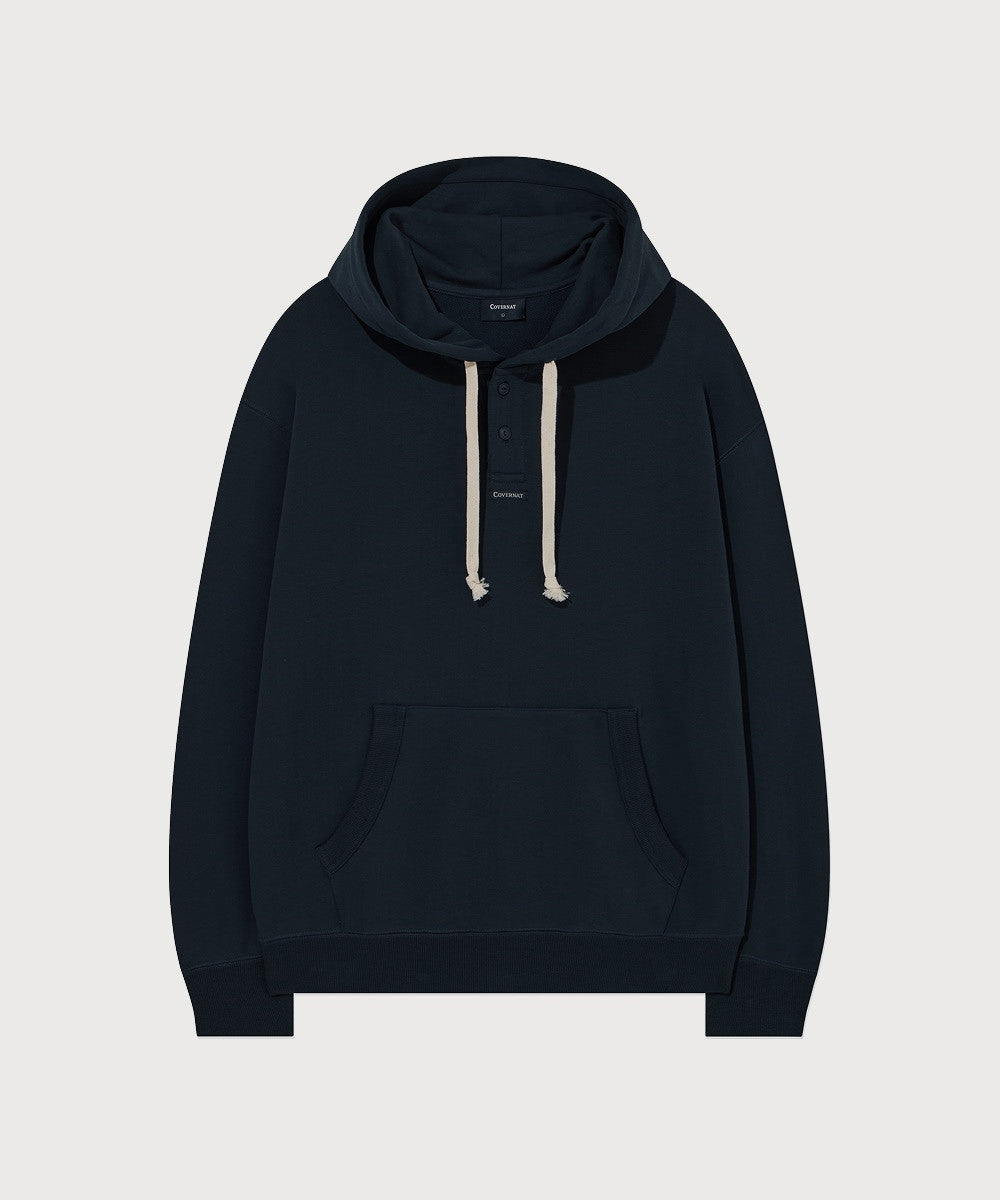 Covernat [worn by Choi Yun-ji] Button Half-Neck Hoodie Navy