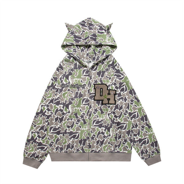 Gababa Unisex Trend Camouflage Devil Design Hoodie Zip-up G78120