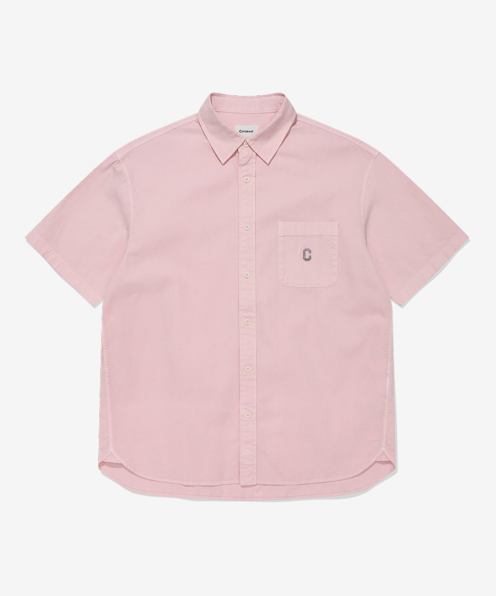 Covernat C Logo Pigment Oxford Half Shirt Light Pink
