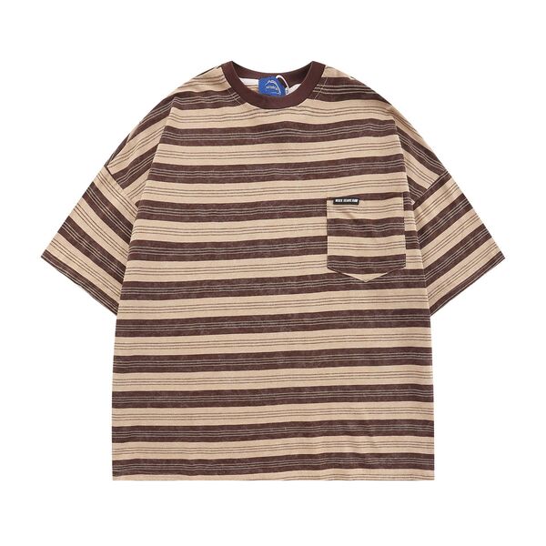 Gababa Unisex Stripe Round Neck Oversized Short Sleeved T-shirt G76822 (Plus Size M~XL)