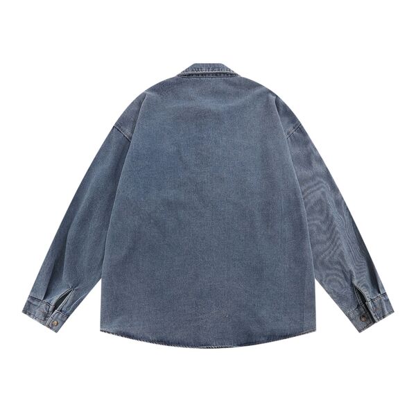 Gababa Unisex Cute Character Point Oversized Denim Long-Sleeve Shirt G77509 (Plus Size M~XL)