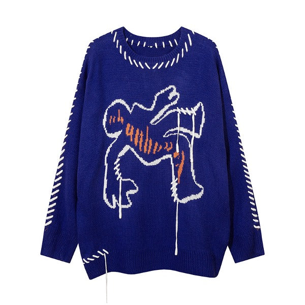 Gababa Unisex long-sleeve knit with unique stitch line and neckline point G78262 (Plus size M ~ 2XL)