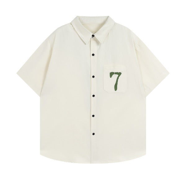 Gababa Unisex Number 7 Lettering Oversized Collar Short Sleeve Shirt G77171 (Plus Size M~2XL)