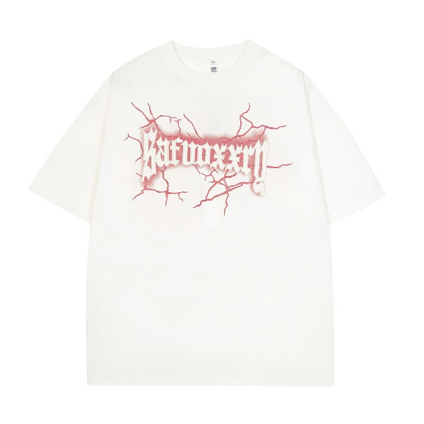 Gababa Unisex Round Lettering Logo Oversized Short-Sleeve T-shirt G76812 (Plus Size S~XL)