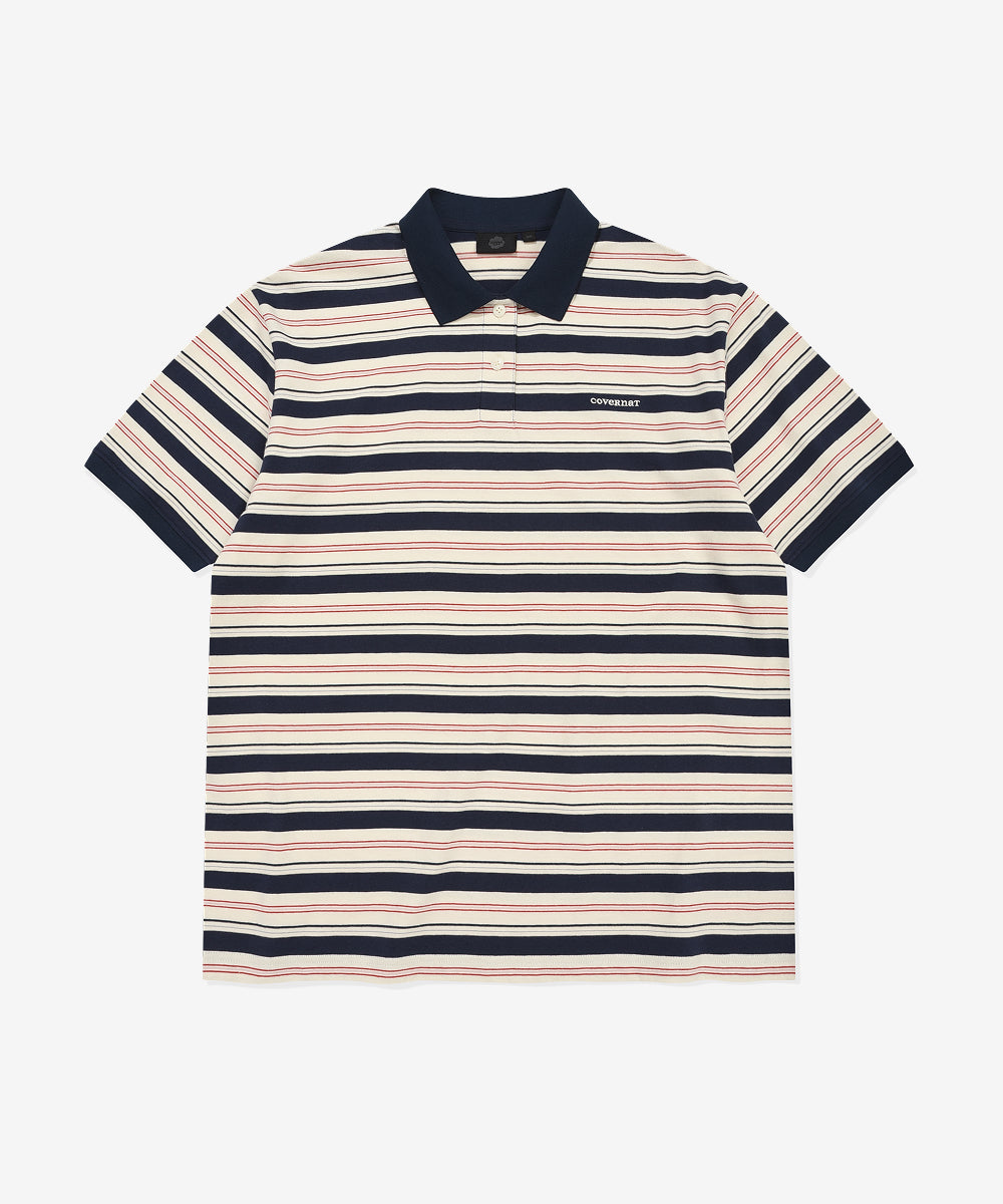Covernat [Worn by Yunji Choi] Women's Collar Stripe T-shirt Navy