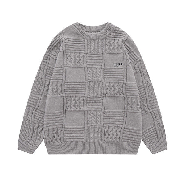 Gababa [Best Seller] Unisex Checkered Twist Sweater G77243