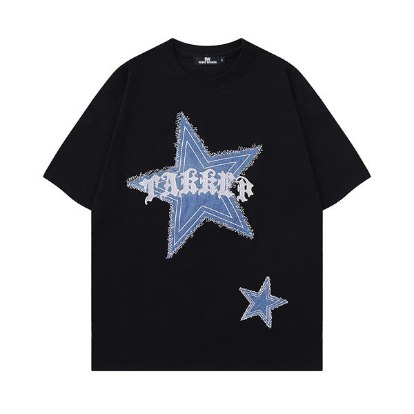 Gababa Denim Stars Logo Oversized Short Sleeve T-shirt G76982 (Plus Size S~XL)