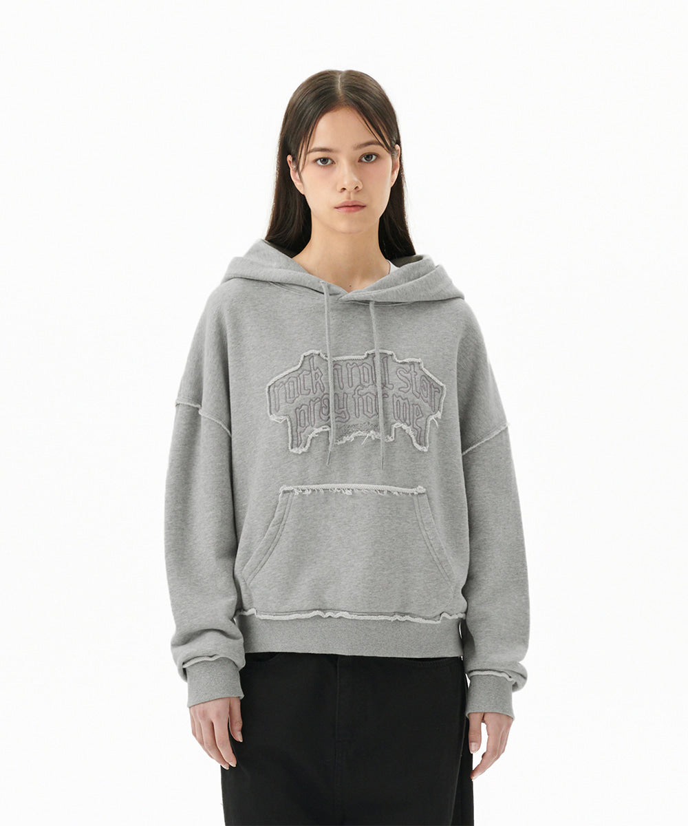 MAHAGRID RAW CUT PRAY CROP HOODIE [GREY]