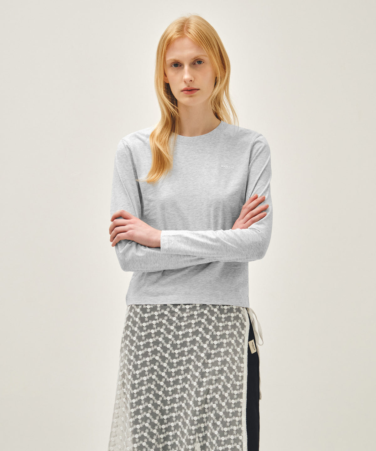 MARITHE W REGULAR LOGO LONG SLEEVE TEE light heather gray