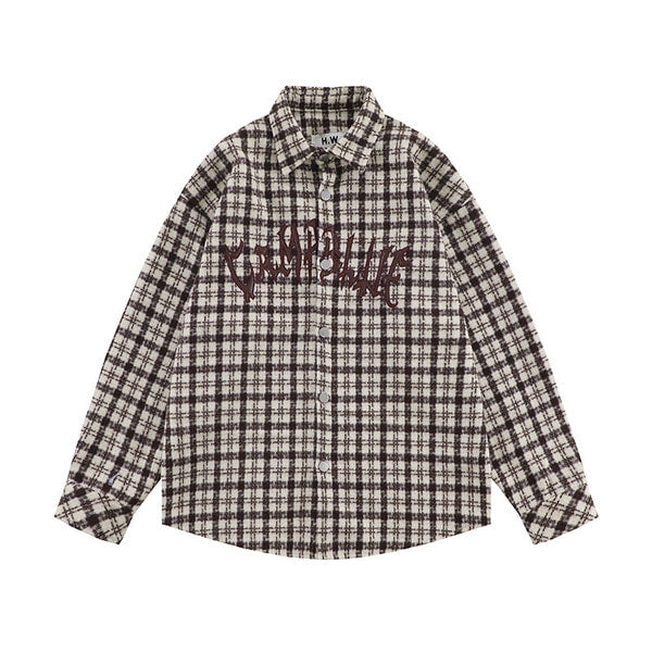 Gababa Unisex Plaid Check Overfitfit Long Sleeve Collar Shirt G77439 (Plus Size S~XL)